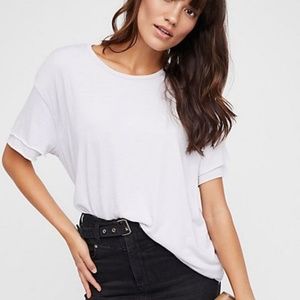 White Asymmetric Scoopneck Tshirt w/ Letters